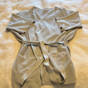 Cozy Gray Wrap Cardigan with tie